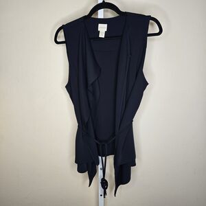 Chico's Size 1 Dark Navy Blue Tie Front Waist Sleeveless Drape Vest